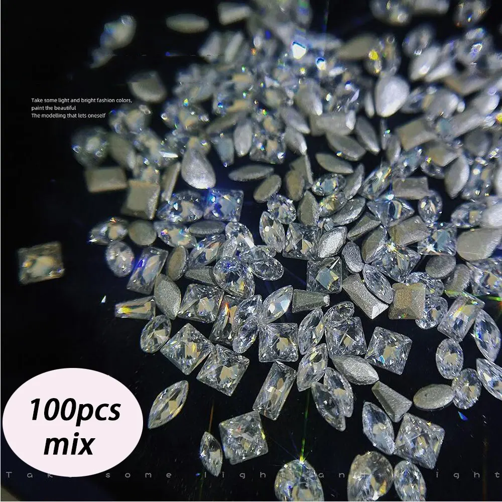 100 Stück glänzende Zirkon-Strasssteine, Nagel-Charms, 1,5 x 3 mm, Mini-Rhombische Nägel, Edelsteine, flache Rückseite, Nagelkunst, Basteln, Diamanten, Dekoration GT5
