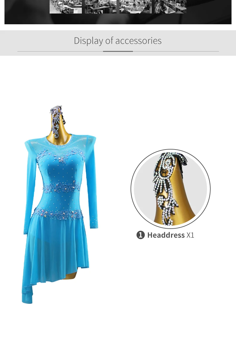 Lateinamerikanisches Tanzkostüm, passendes Kleid für Mädchen, Abendkleidung für Damen, Wettbewerbsanzug, Tanzkleidung für Bühnen- und Festivalaufführungen, Rock, Tanzkleidung für Ballsaal. – Detail 4