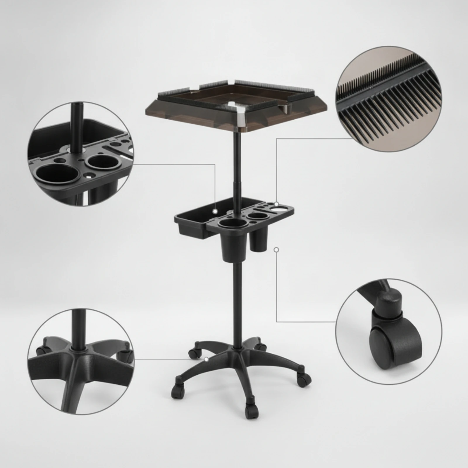 Salon Tool Cart with Trays Multi-Compartment Salon Cart Hairdresser Trolley Long-Lasting Barber Organizer Lightweight