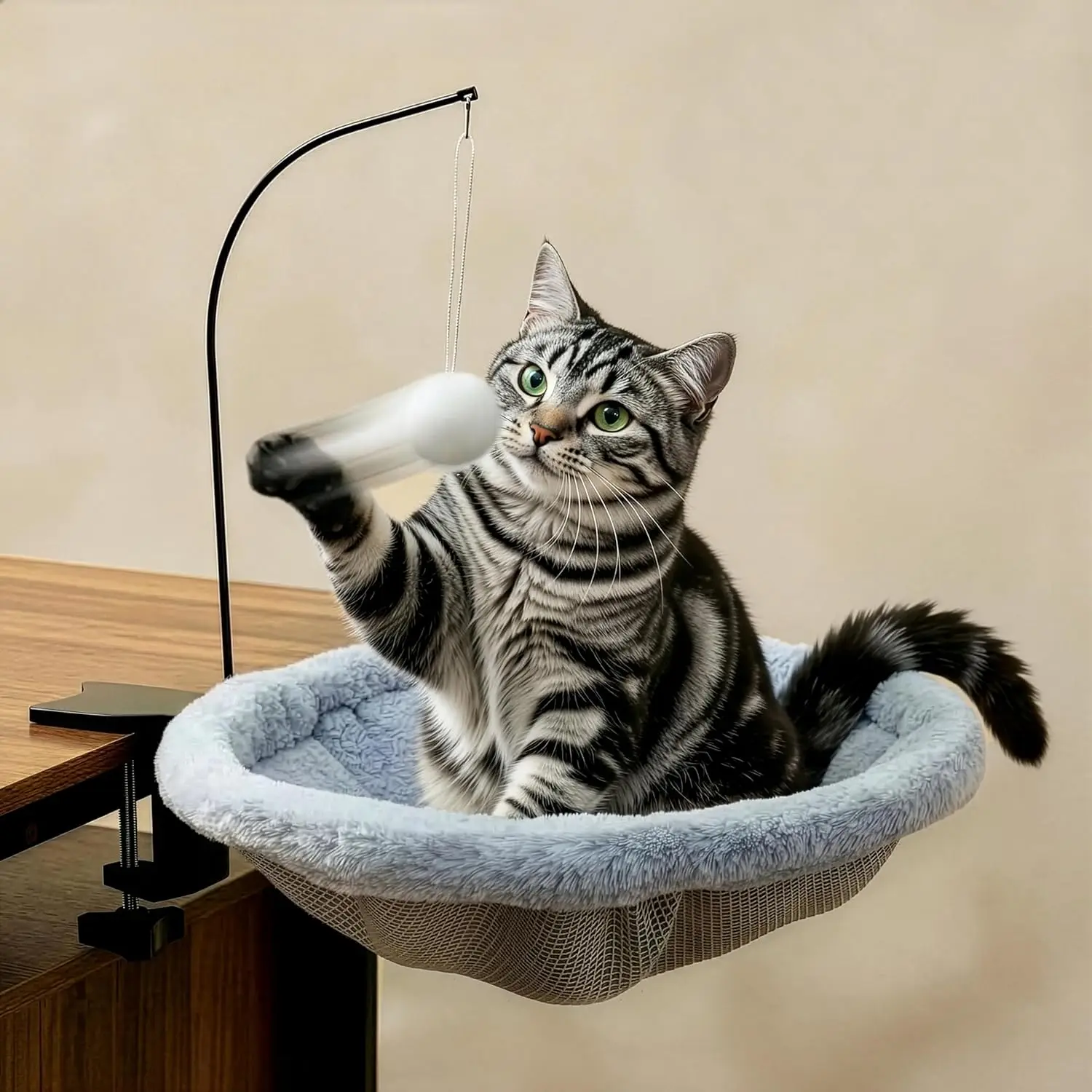 

Плюшевый гамак для кошек с игрушкой, прочное крепление на стол для домашнего офиса, выдерживает до 40 фунтов.