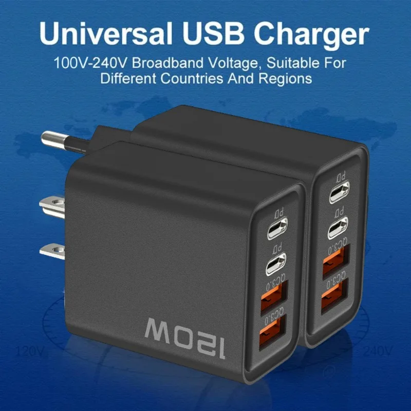 PD 120W USB Type C Quick Charger Dual Usb Typec EU/US/UK Plug Quick Charge3.0 Adapter for Samsung IPhone Xiaomi Google Universal