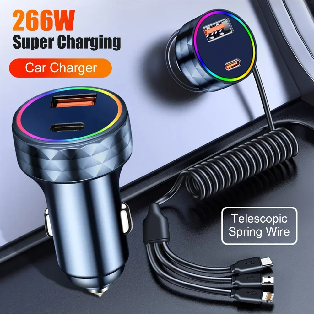 2 Port Super Fast USB Car Charger for iPhone 14 Pro Max 13 Oneplus Huawei OPPO Samsung Xiaomi 260W Quick Charging Loader Adapter