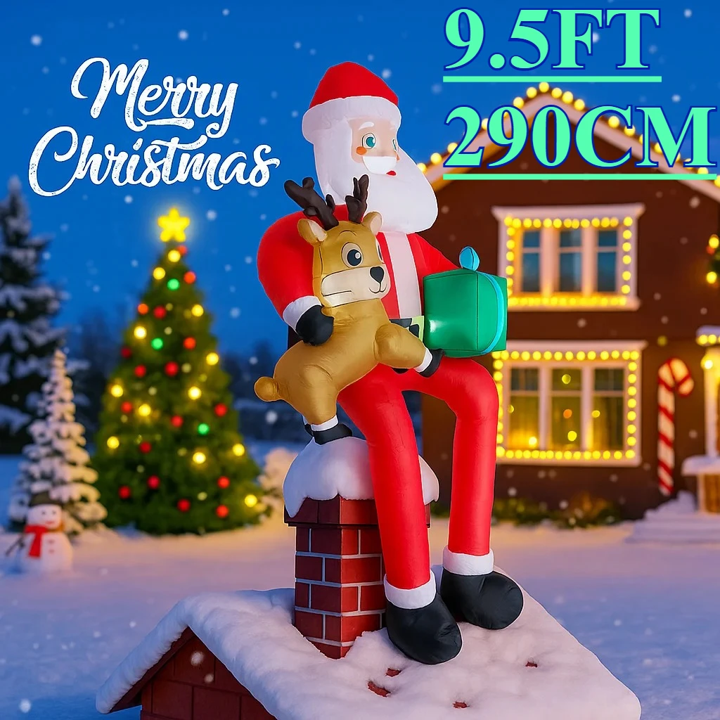 

9.5FT Inflatable Christmas Toy Santa Claus Decoration Yard Decor Reindeer Gift LED Home Ornament Inflatable Yard Decorations