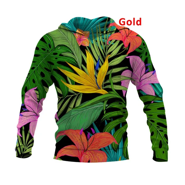 Yaz renkli Hawaiian Palm Motif 3d baskı uzun kollu kişilik Hoodies Hip Hop kazak gömlek