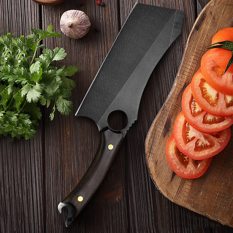 Coltello da cuoco forgiato mannaia da cucina 5 cr15mov coltello da macellaio professionale in acciaio inossidabile per carne e verdure con coperchio