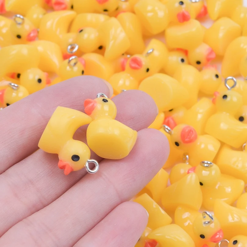 10/30/50/100pcs/Lot Yellow 3D Duck Resin Charms Cute Animal Pendant For Jewelry Making Diy Earrings Keychain Craft Accessories