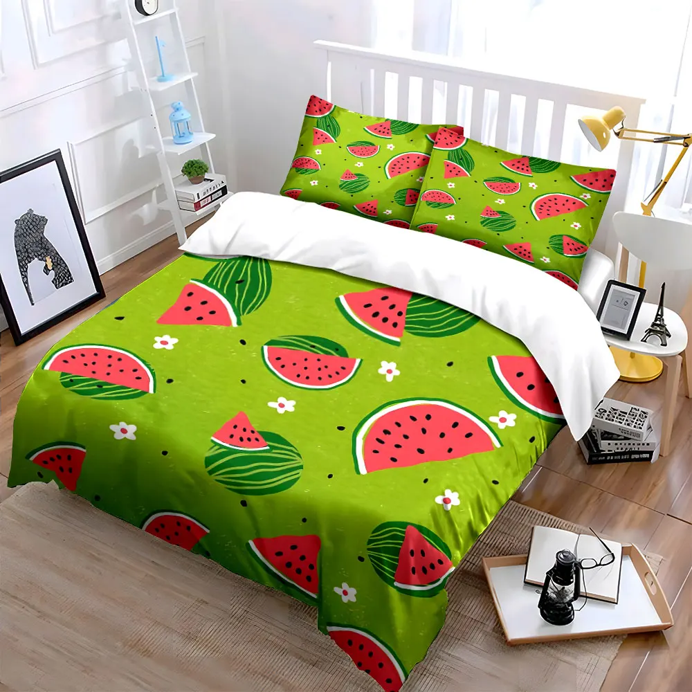 Watermelon Pattern Decorative Set Bedding Set with 1 Duvet Cover 2 Pillowcases Single Double King Queen, Gift