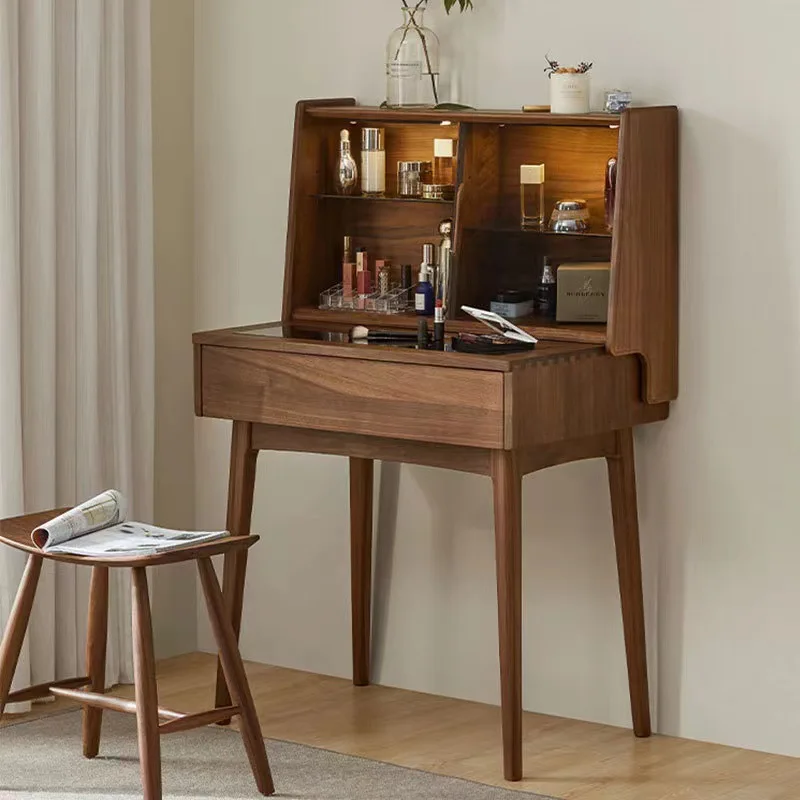 

Customizable black walnut dressing table modern minimalist bedroom led luxury retro dressing table and chairs