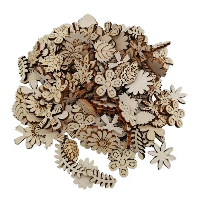 

50pcs Unfinished Wooden Flower Wood Slice Leaf Pattern Wood Cutouts Wood Pieces Mini Wooden Handmade Crafts Decoration