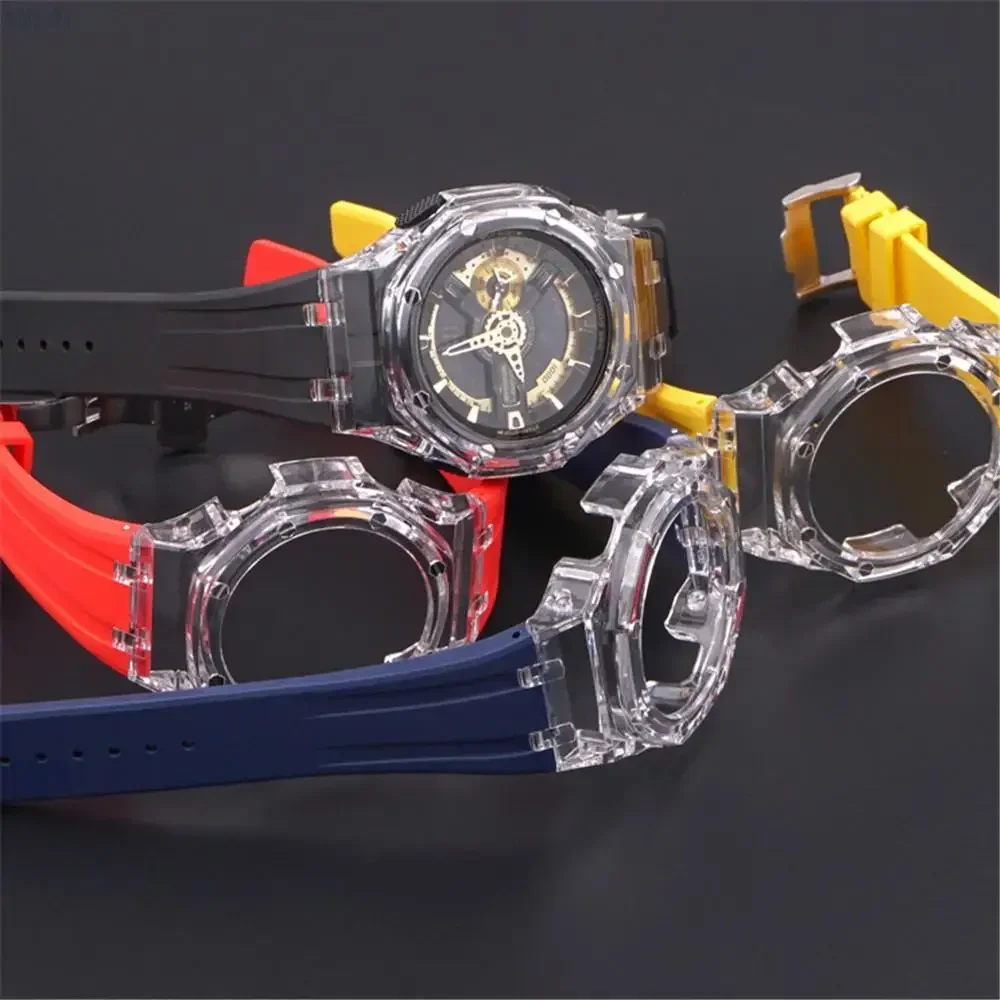 Rubber Strap for Casio G-Shock GA-100/110/120/200 GD-110/120 GAX-100 GLS-100 Men Transparent Case Watch Band Refit Accessories