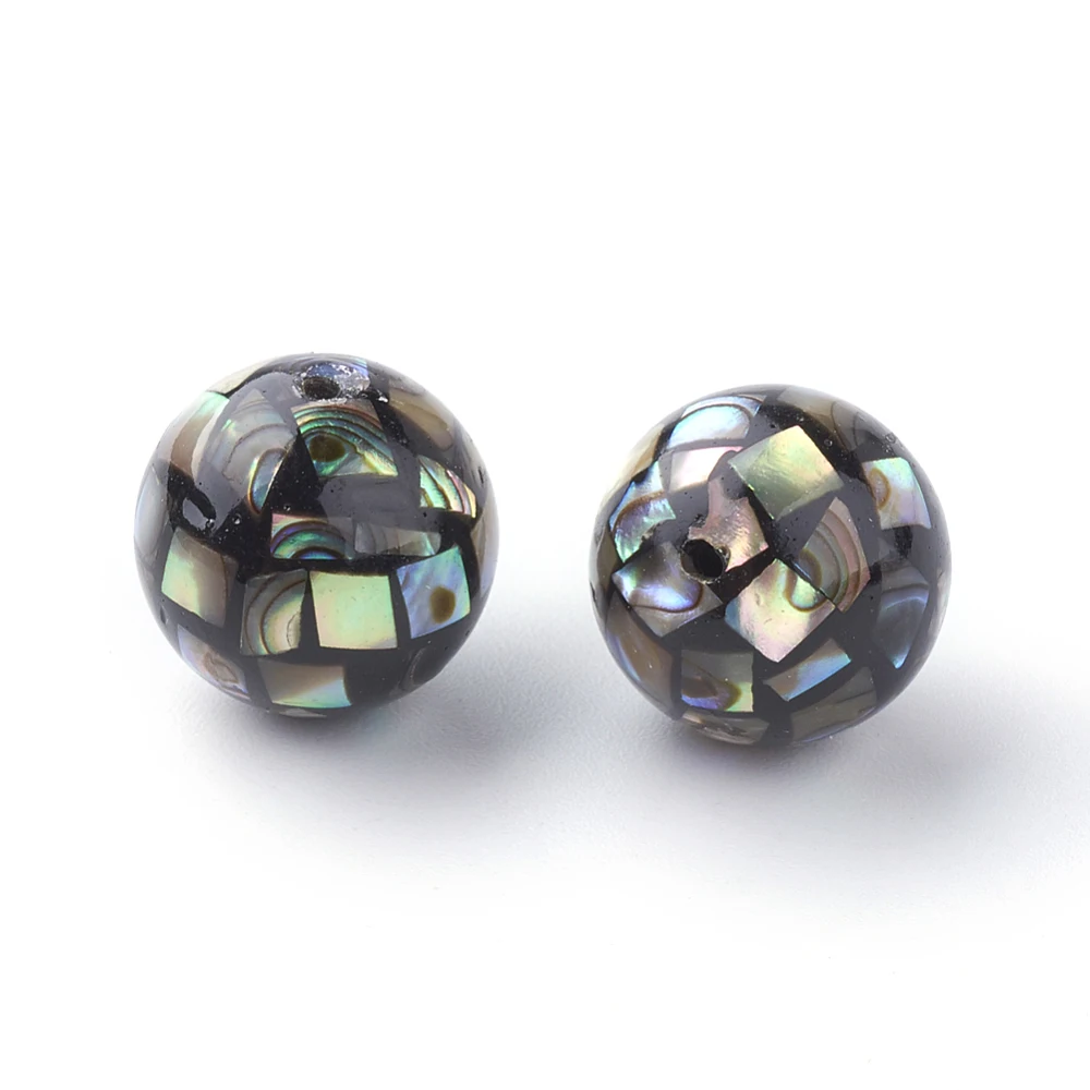 PandaHall 20 Stück Natürliche Paua-Muschel Runde Perlmuttperlen, Schwarz 10mm 12mm 16mm mit 1mm Loch für Armband-Schmuckherstellung – Detail 1