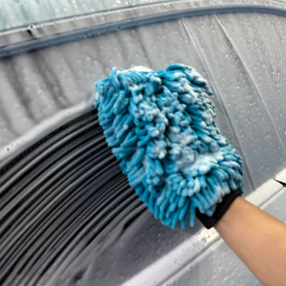 AUTOBRIGHT Übergroßer doppelseitiger Chenille-Autowaschhandschuh, Rot, Blau, Gelb, ultraweiches professionelles Werkzeug, DIY-Auto-Außenreinigung – Detail 2