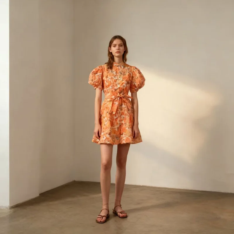 New Street Sle ارتفاع الخصر ort الحرير القطن الدكتور مع حزام الماس مزين بحزام الأزهار عارضة المرأة الدكتور #2