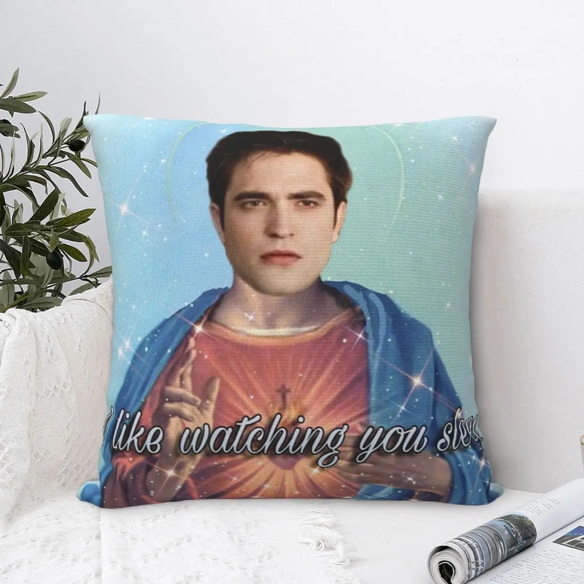 Twilight Edward Jesus Pillowcase Soft Fabric Cushion Cover Gift Robert Pattinson Throw Pillow Case Cover Seater Zippered 45X45cm