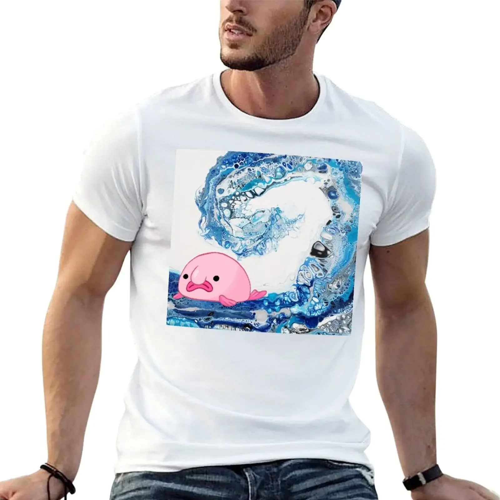 Abstract wave and a blobfish T-Shirt funny gifts plus sizes baggy shirts designer t shirt men