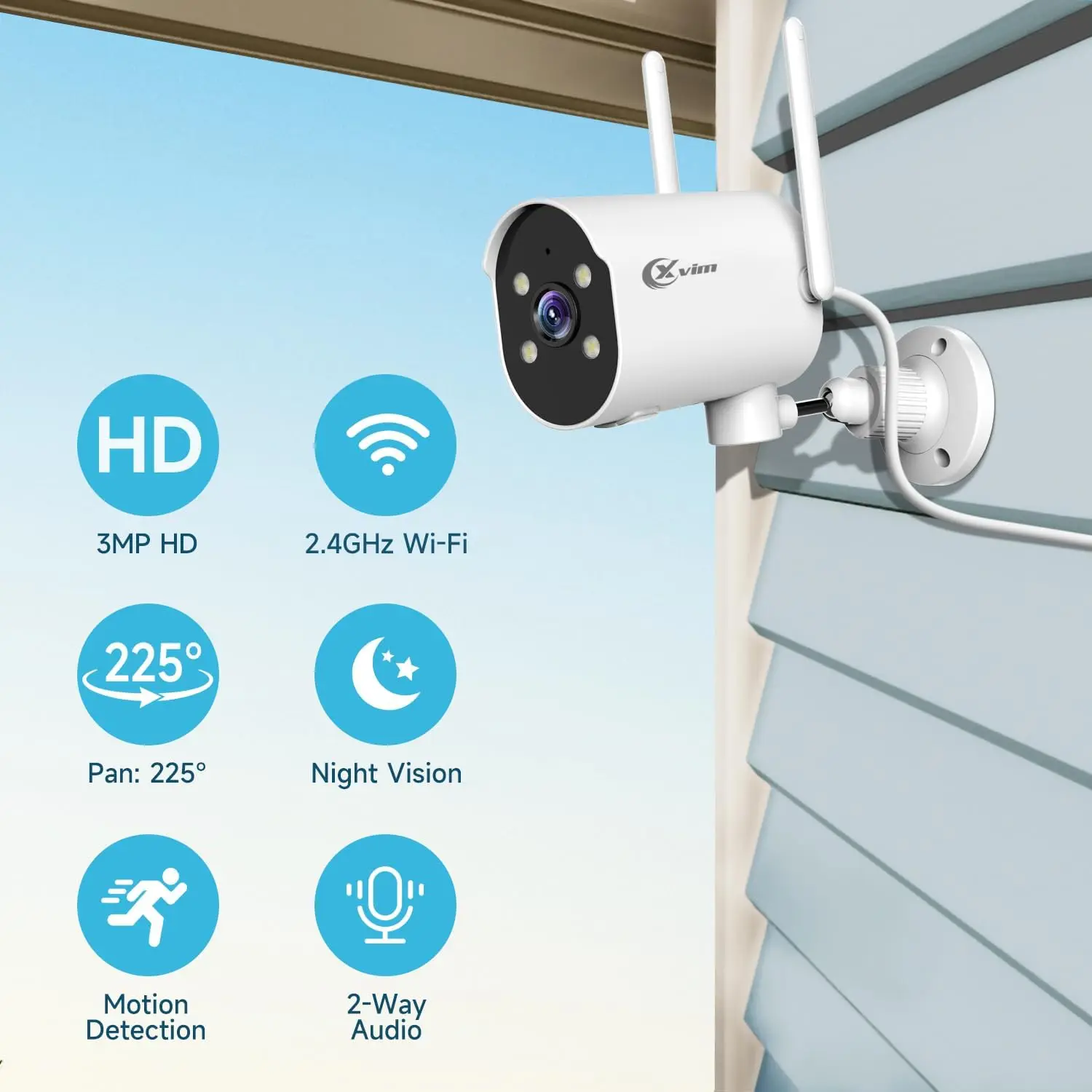 XVIM WiFi Outdoor Camera,  For Home Security,With Color Night Vision, Human tracking,Intelligent Alarm