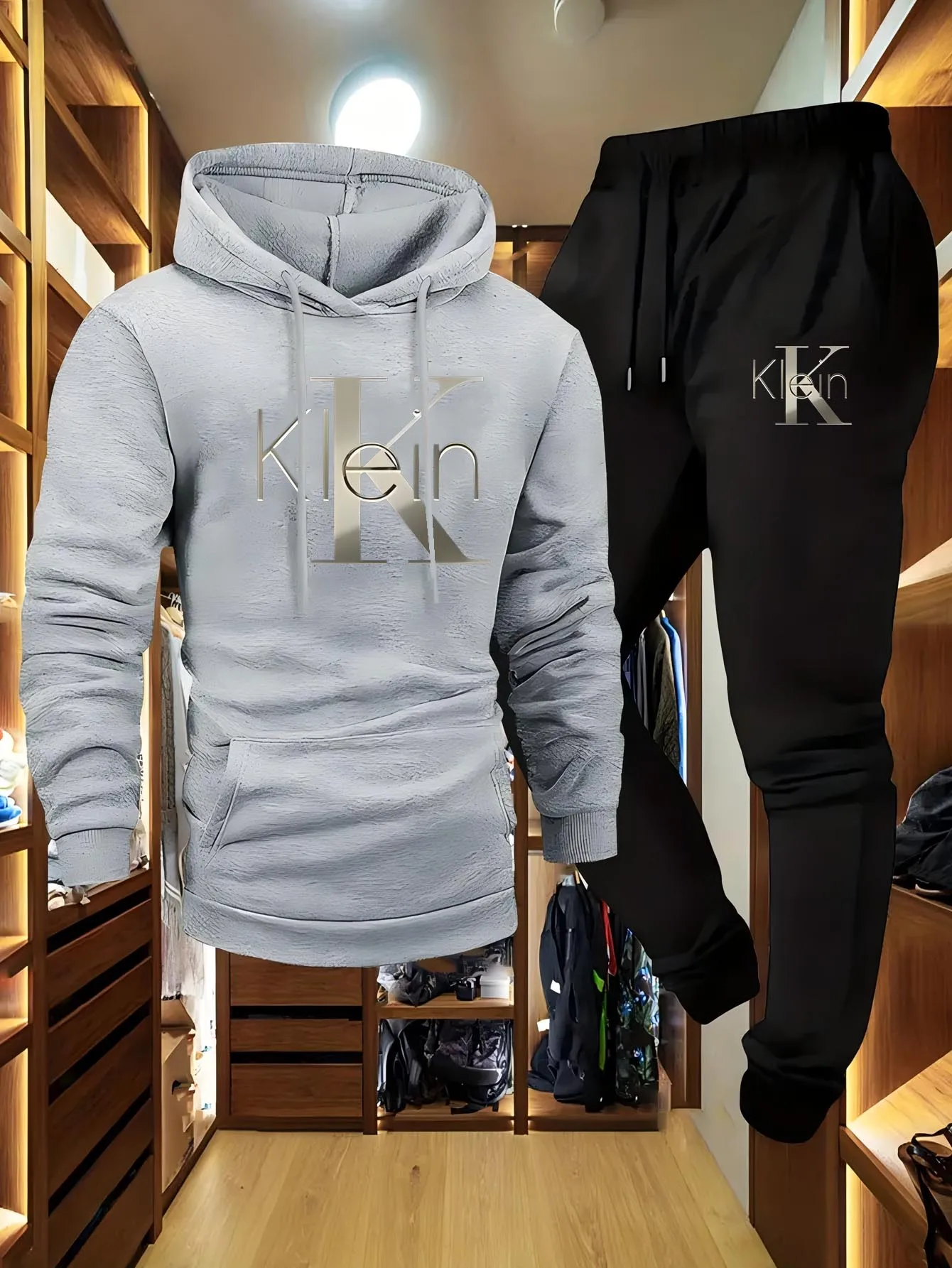 Lässiges zweiteiliges Set für Herren, Herbst-Winter-Muster, Kapuzenpullover, Sweatshirt und lange Hose, Outdoor-Sportanzug mit Taschen, normale Passform