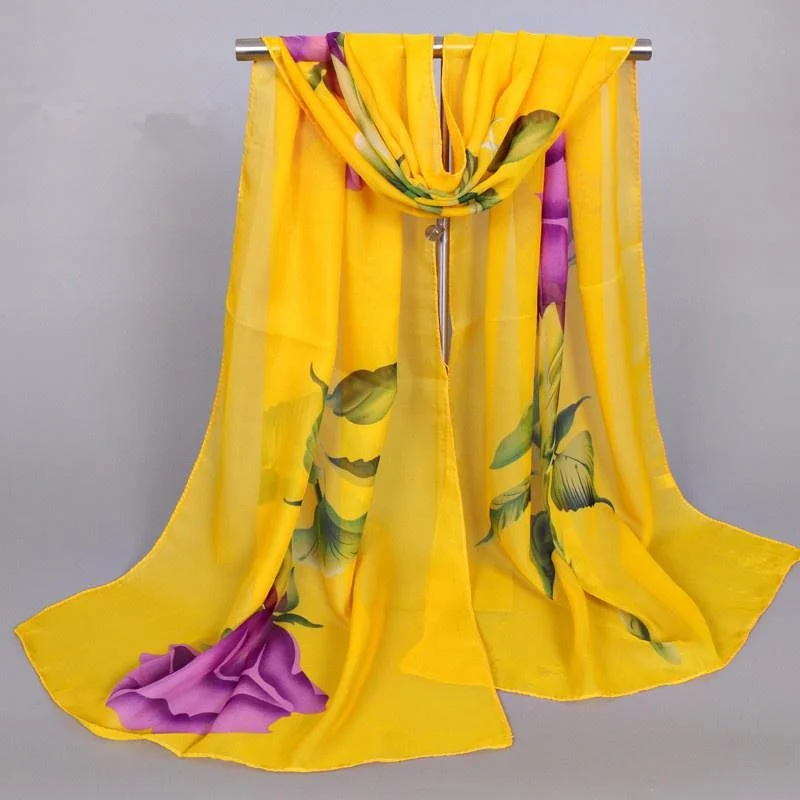 1Pc New Fashion Chiffon Silk Hijab Women's Long Soft Rose Flower Print Scarves Foulard Women Shawls view 6