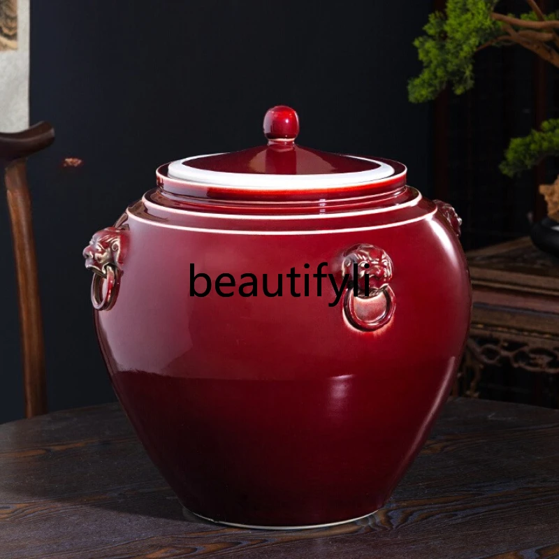 

Ceramic Wine Jar Lang Red Glaze Lion Jar Household Sealed Wine Storage Liquor Jar