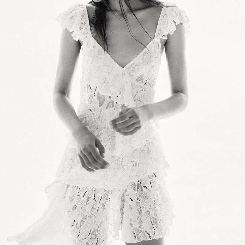 Verão nova chegada feminina dr renda em camadas decoração ort sve cor rua sle 00% outro material