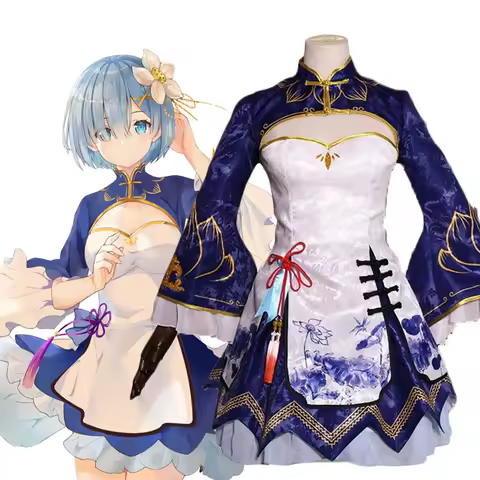Rem Ram Cosplay Cheongsam Anime Re:Life In A Different World From Zero Chinese Style Lolita Dresses Girls Halloween Costume