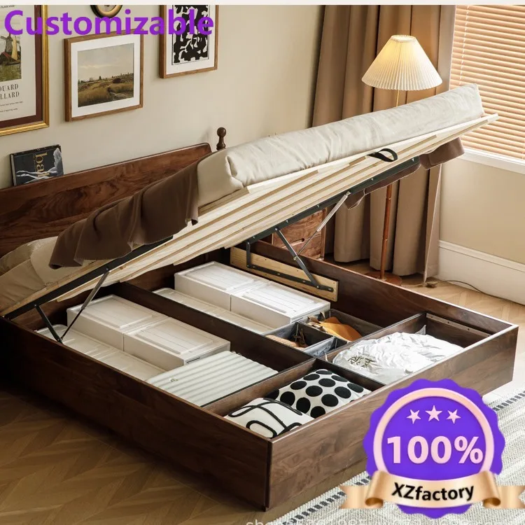Factory Direct 2026 North American black walnut all solid wood high box bed cherry wood medium ancient style 1.5 meters 1.8 air