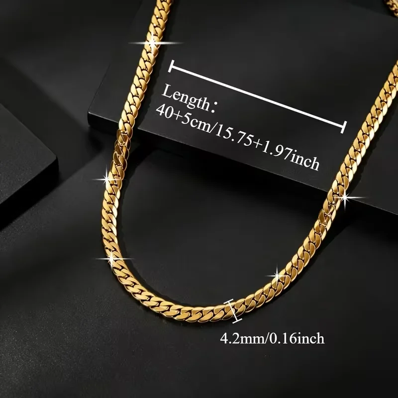 Punk Male Gold Plated 4.2MM Width Link Chain for Men Woman Stainless Steel Dailywear Street Layering Basic Chains Collier