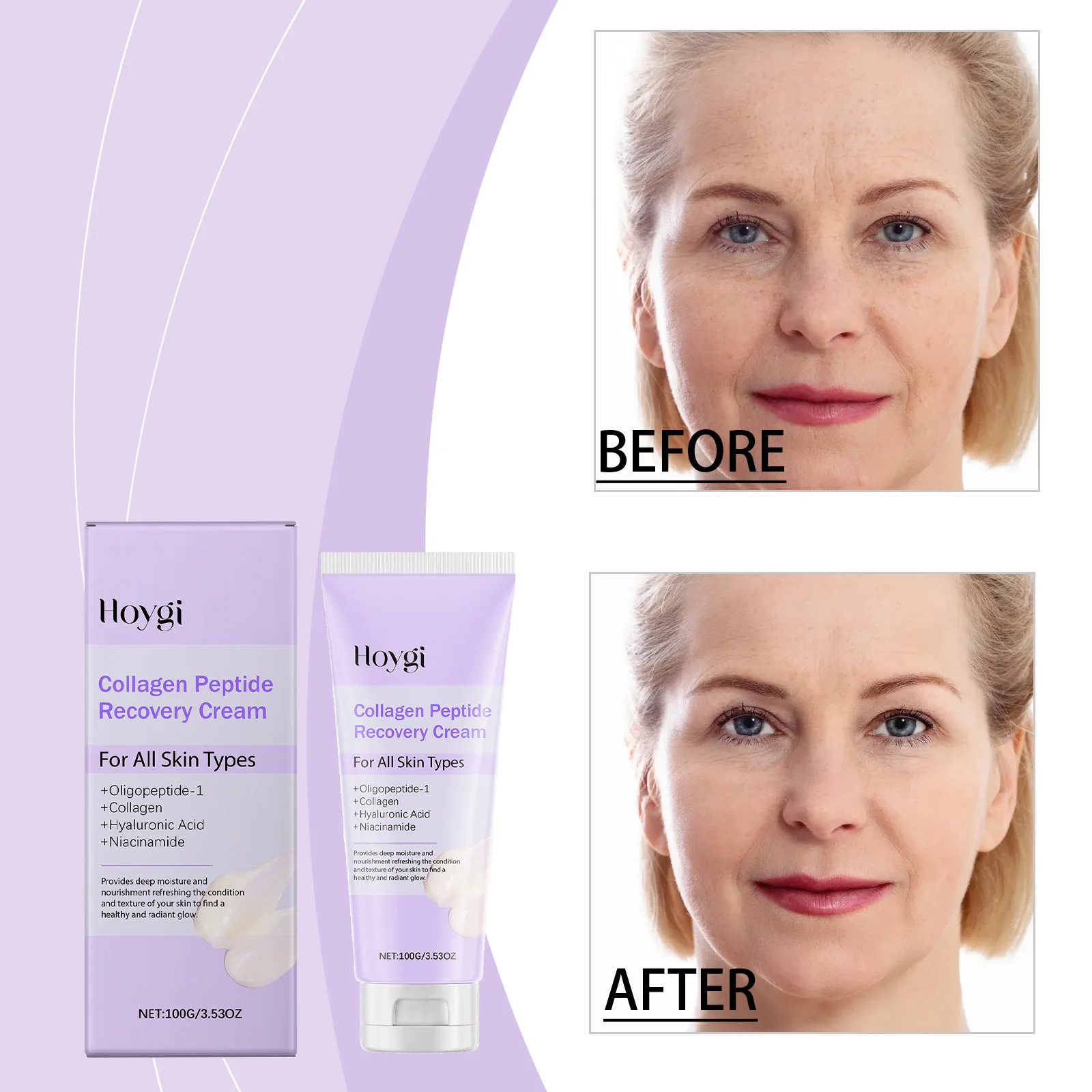 كريم استعادة الببتيد بالكولاجين - مرطب للوجه مضاد للشيخوخة مع حمض الهيالورونيك والنياسيناميد - 100 جرام