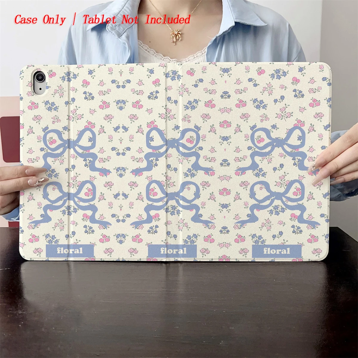 2025 Blue Bow and Small Flower Pattern Print - Suitable for the cases of multiple Apple tablets such as iPad/iPad pro/iPad air