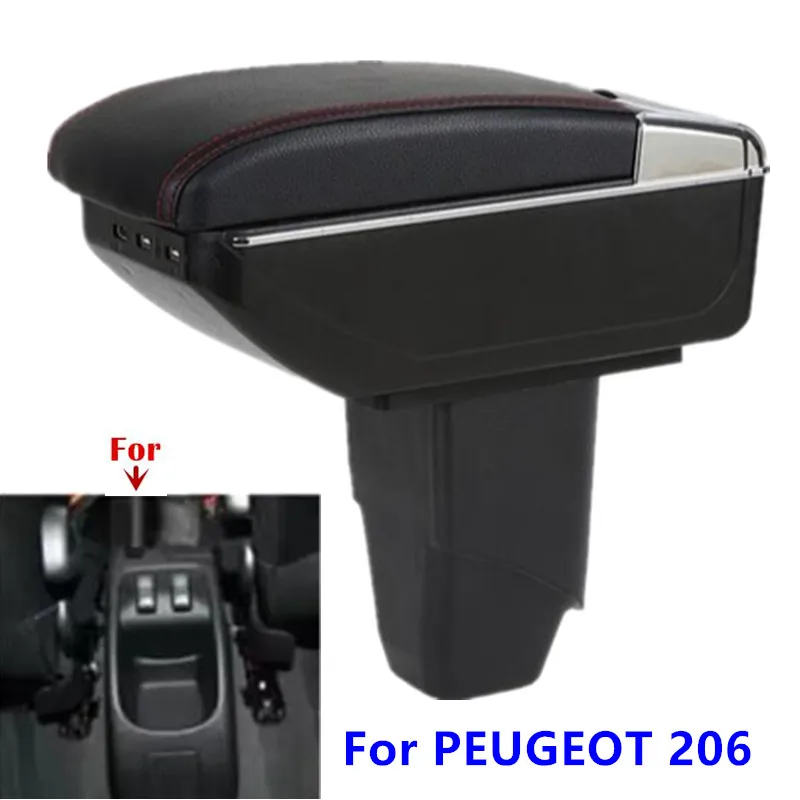 

For PEUGEOT 206 Armrest For PEUGEOT 206 Car Armrest Box Interior Storage Box with USB LED Light Retrofit Parts Car Accessories