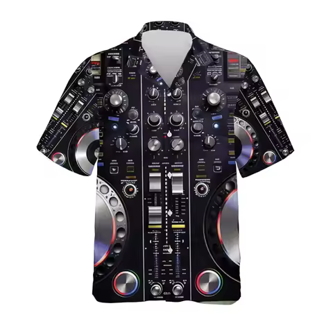 DJ Records Rock Hawaiian Shirt Men Summer Party 3D Printed Short Sleeves Casual Fashion Tops Singer Lapel Hip Hop Button Blouse