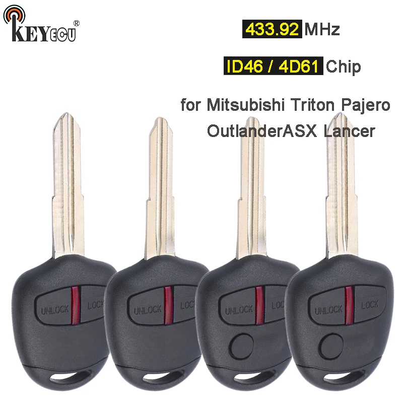 

KEYECU 433.92MHz ID46 / 4D61 Chip Replacemt Remote Key Fob for Mitsubishi Triton Pajero Outlander ASX Lancer MIT11R / MIT8