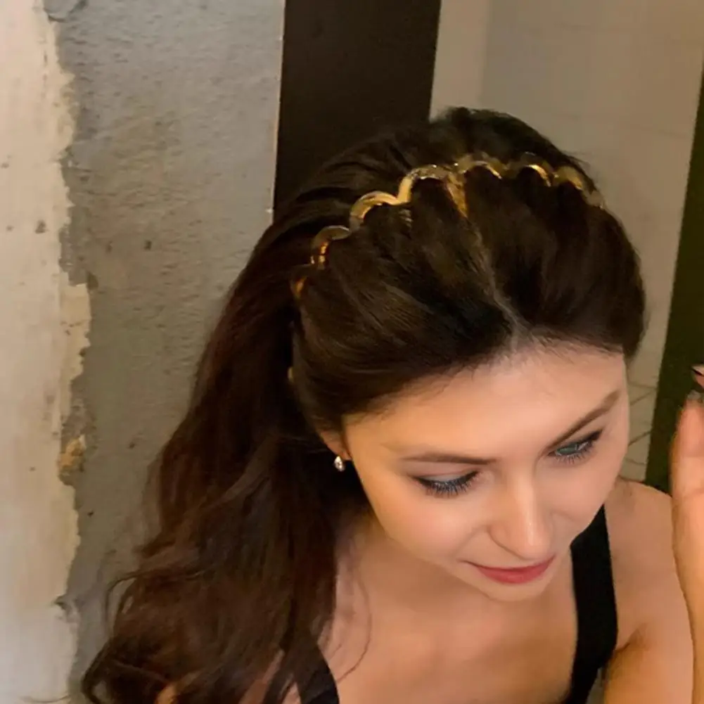 Women Headband Wavy Teeth Secure Hold Non-Stretching Retro Headband Makeup Daily Wear Hair Accessory Главная лента