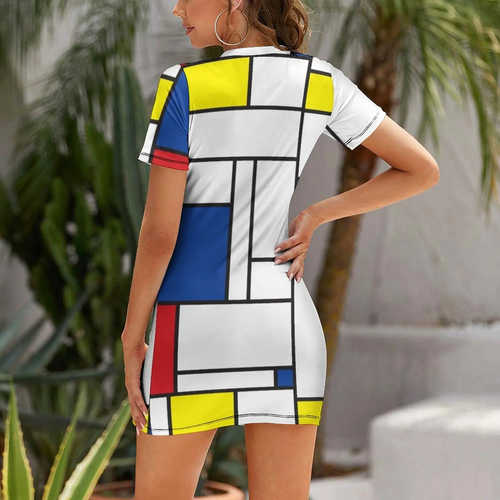 Mondrian Minimalist De Stijl Modern Art II ? fatfatin Short-Sleeved Dress loose women's dress Dress