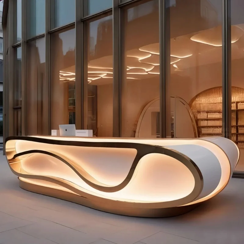 custom.Luxurious Custom Branding LED Reception Desk Available Premium Bulk Broadcast Desks Gaming & Podcast Studios
