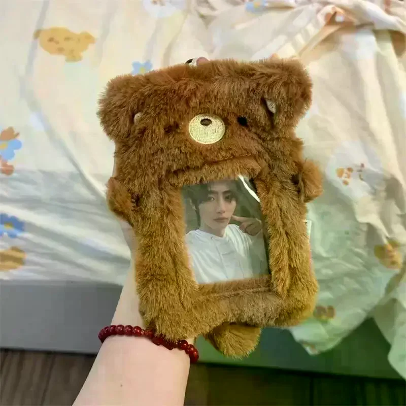 Girly Backpack Charm Kids Birthday Gift, Cute Bear Plush Card Holder Idol Photo Display Case Keychain Pendants Bag Ornaments