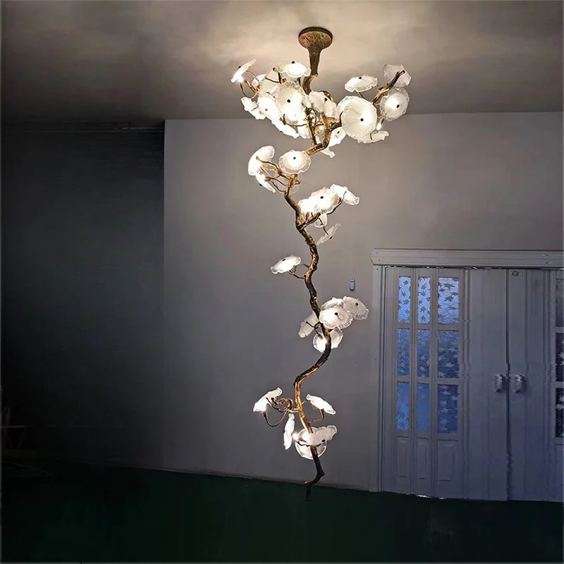 

Люстра для двухуровневой лестницы B Light Luxury из цельной меди, роскошная хрустальная люстра-ветвь для элитных вилл