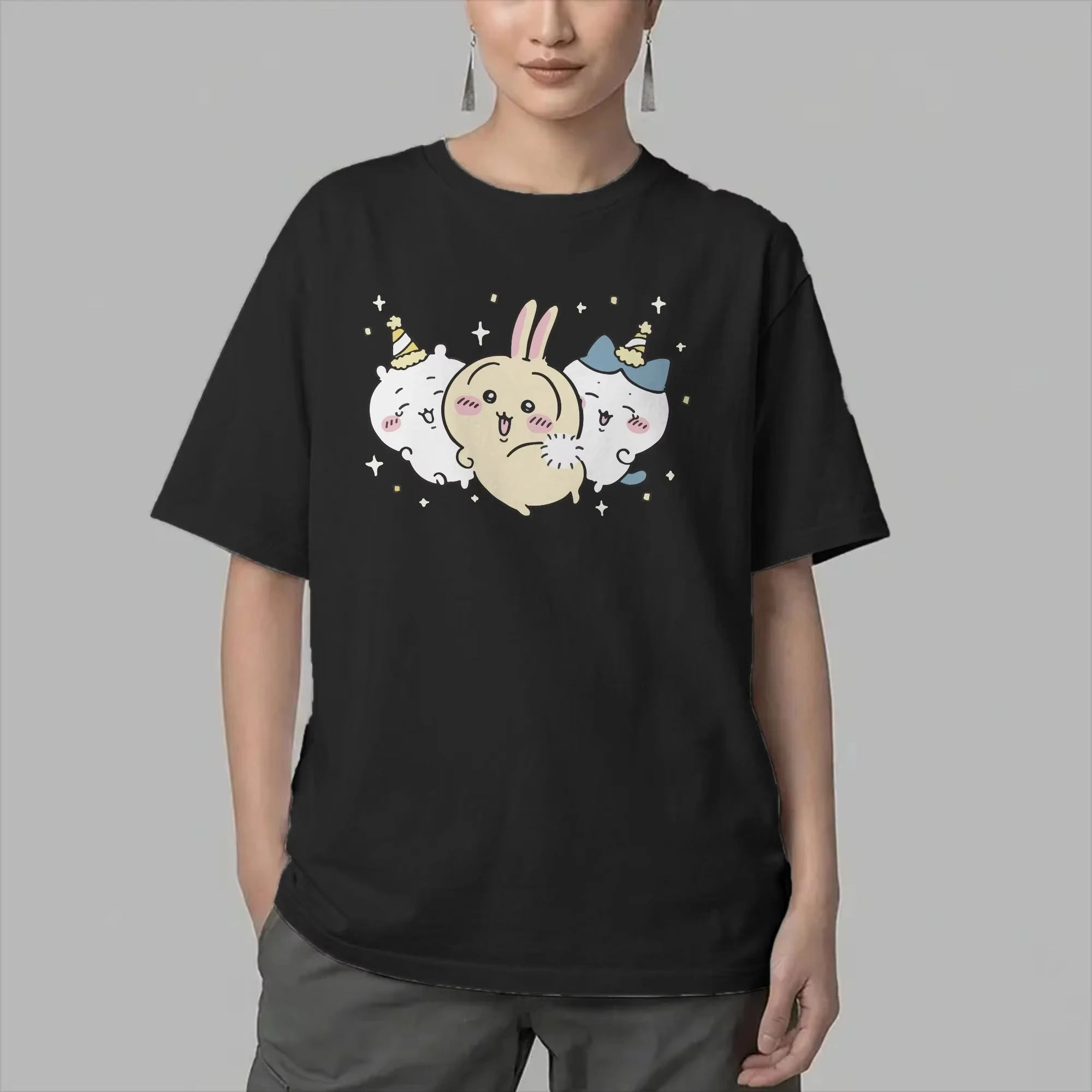 Chiikawas Hachiware Usagi T Shirt Men 100% Cotton Novelty T-Shirts Crew Neck Tees Short Sleeve Clothes Birthday Present