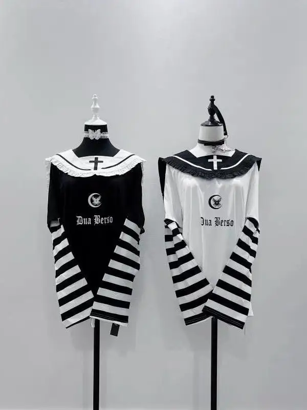 

Женская футболка Millennium Punk Gothic Y2K Svel Long Sve, модный топ с темно-синим воротником для горячих девушек обычного кроя