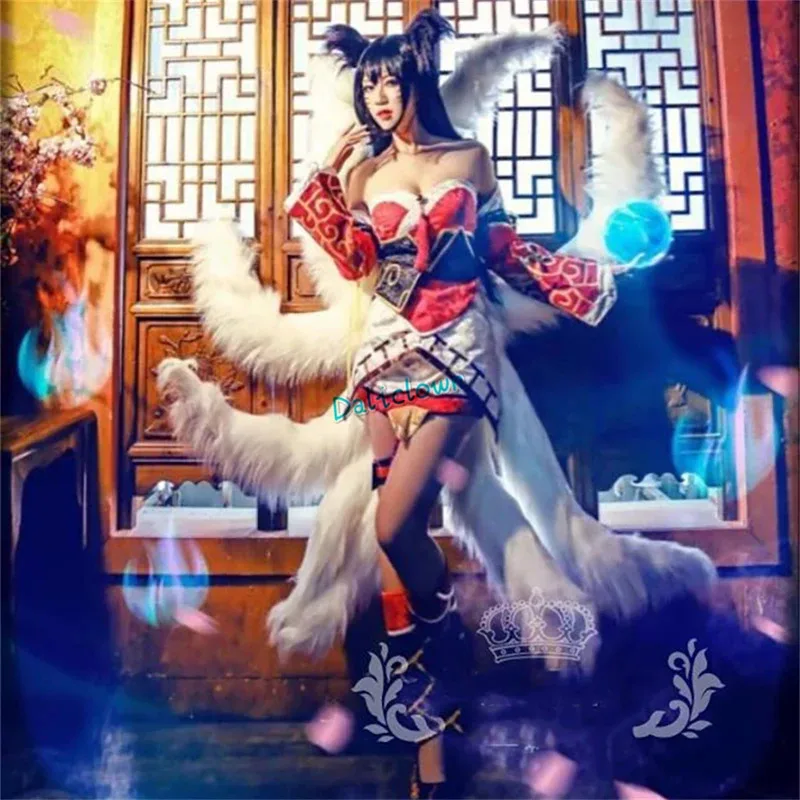 CyAnime LOL Spirit Blossom Ahri Cosplay colas mujeres Sexy zorro azul Ahri nueve colas accesorios de Halloween disfraz Cosplay