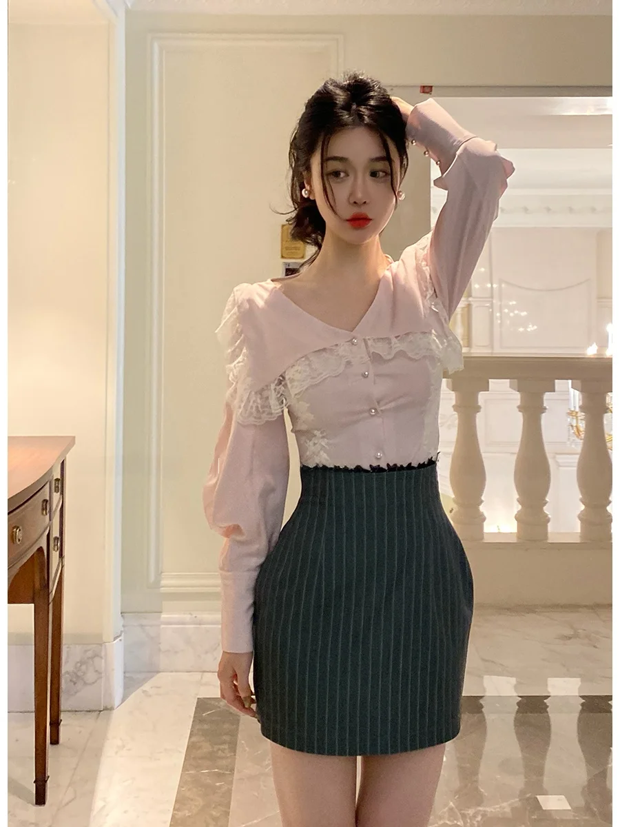 

Женская винтажная блузка Ele RoseFang с кружевными вставками и воротником-стойкой, длинный рукав, верхняя одежда из смесового полиэстера, нейлона и спандекса