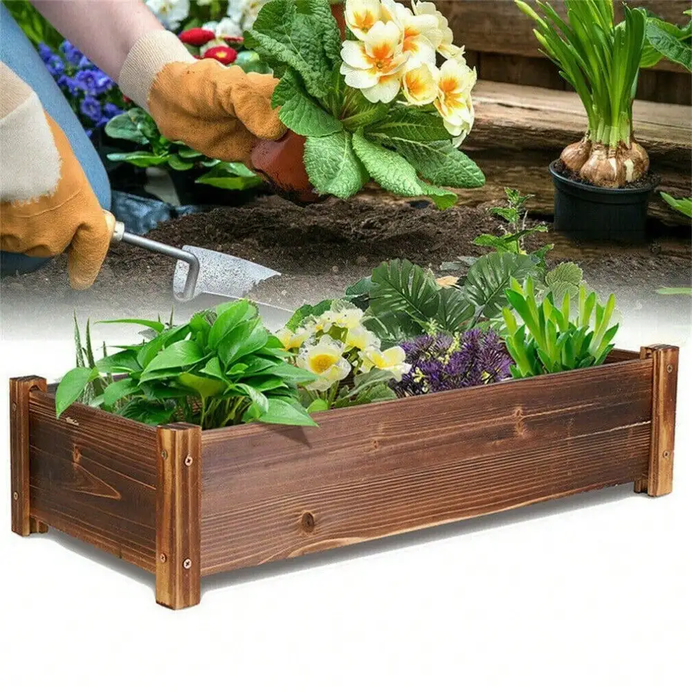 Rustic Wooden Planters Garden Outdoor Flower Plant Grow Trough Container Box