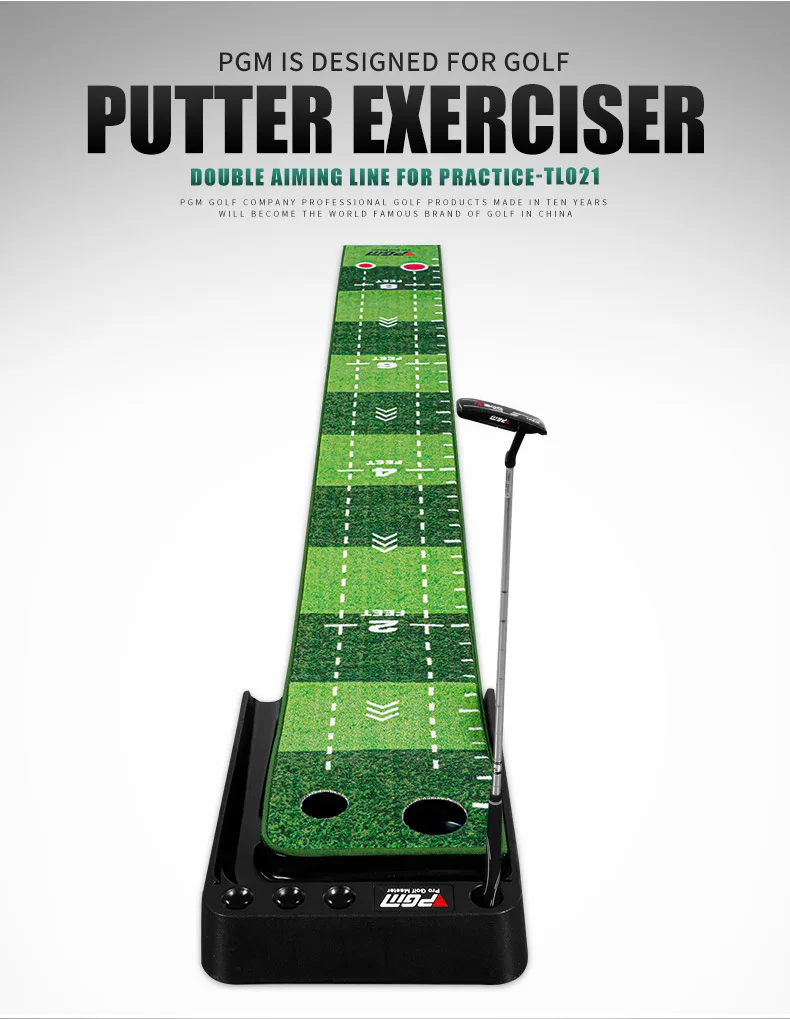 PGM TL021 indoor golf velvet rubber bottom putter trainer practice mat, 3M with return lane