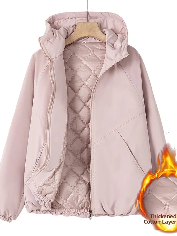 Women's Cotton-Padded Jacket Short Thickened Autumn Winter Casual Style Zipper Closure Warm Outdoor Coat Korean Loose Fit