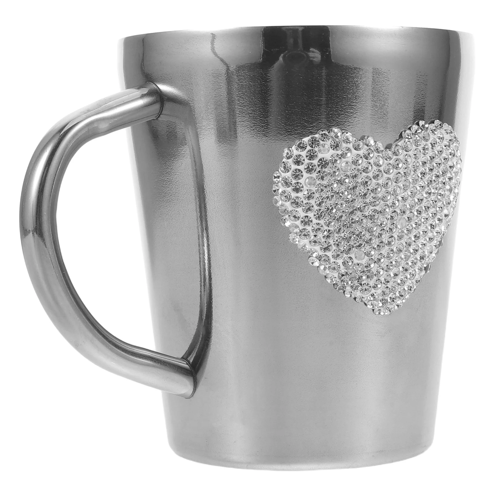 

Heart Rhinestone Mug Stainless Steel Reusable Coffee Cup For Water Iced Coffee Milk Tea Juice Silver Sparkly Travel Tumbler