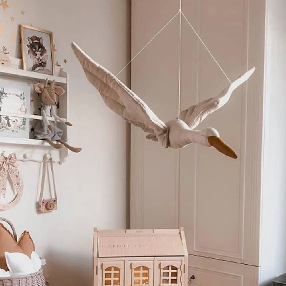 Wall Hanging Swan Bedroom Nursery Room Decoration Plush Stuffed Doll Linen Fabric Baby Soothing Pillow Hanging Ornaments