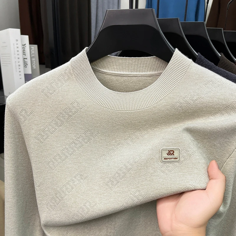 Modischer, trendiger Herren-Strickpullover mit Rundhalsausschnitt in Uni-Farbe, hautfreundlich, langärmelig, für Herbst und Winter, Business-Casual-Herrenbekleidung – Detail 4