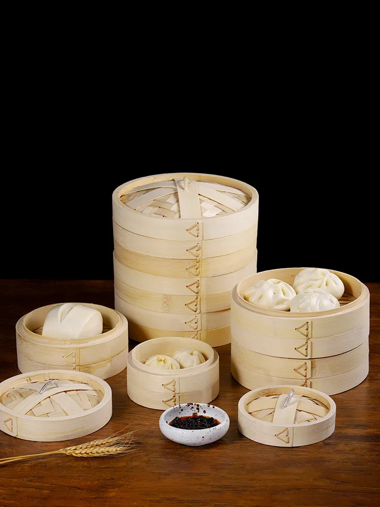 10-30cm Bamboo Steamer with Cover Multilayer Bamboo Dumplings Snack Basket Set Kitchen Cooking Tools Stuffed Steamed Bun Deepen