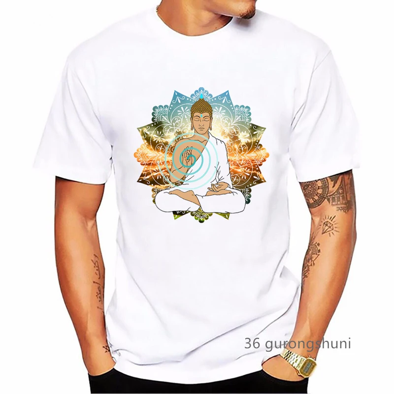 Aquarell Meditation Buddha Druck Boho Zen Hobo T Shirt Männer Sommer Top Männliche Streetwear Lustige T-shirt Homme Weißes T-Shirt Grafik