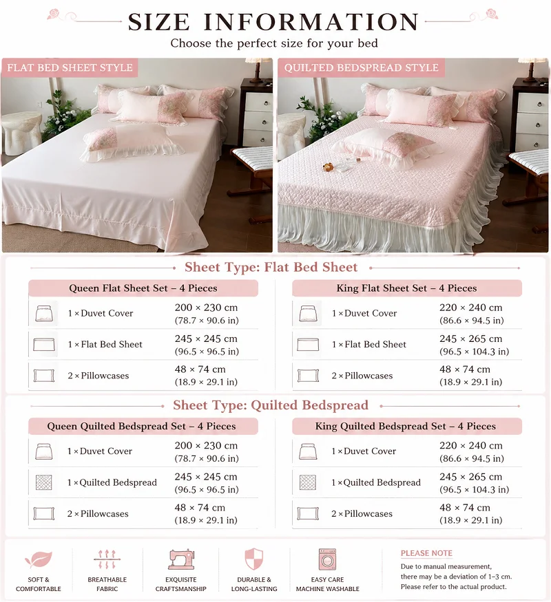 1000TC Egyptian Cotton Bedding Set Tulip Flower Embroidery Pleated Ruffle Edge Duvet Cover Flat Sheet/Lace Bedspread Pillowcases